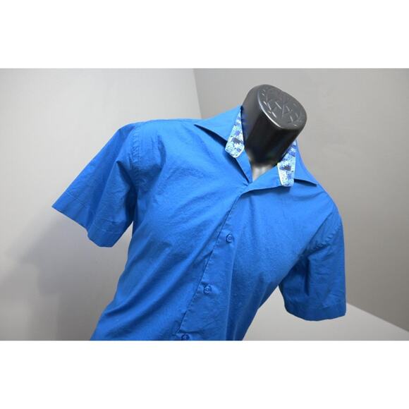 Bertigo Dress Shirt Button Up Designer Blue Short Sleeve Mens Size Small - Picture 3 of 7